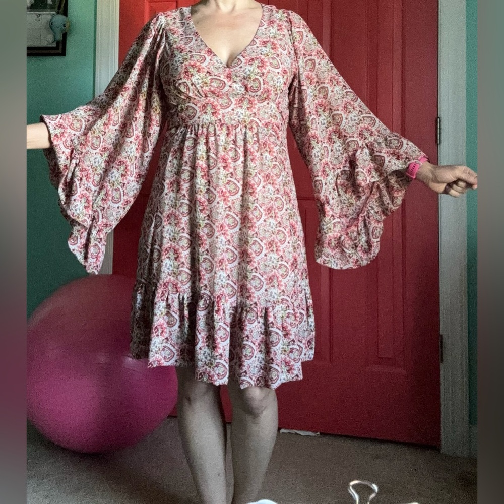 Betsey Johnson Pink Paisley Flutter-Sleeve Dress